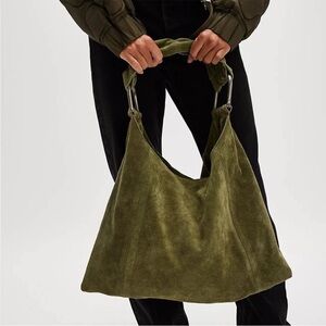 NWT Free People Bobbi Slouch Purse Moss Green Suede Hobo Bag